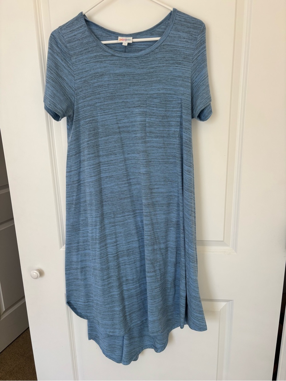 LuLaRoe Blue/Gray Short-Sleeve Swing T-shirt Dress with Pocket - small